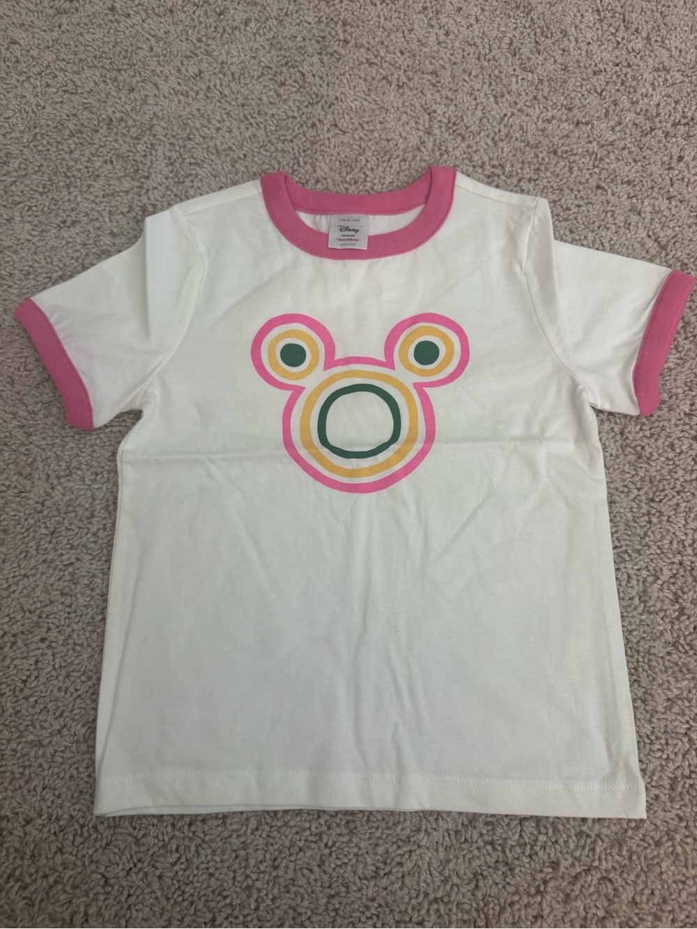 Hanna Andersson White Tee with Pink Ringer and Multicolor Circle Bear Graphic